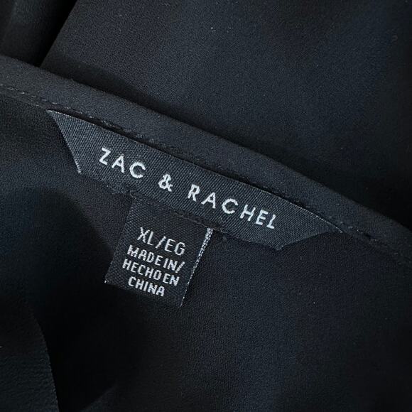 Zac & Rachel Dress Top WMNS XL Black Chiffon Roll Tab Sleeve Zip Up V-Neck - Picture 5 of 7